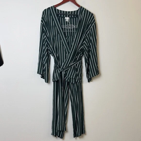 LAKE Dream Modal Kimono Pajama Set in Conifer Stripe L - Picture 4 of 8